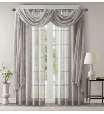 2 Madison Park Diamond Sheer Embroidered Window Scarf MP40-4942-image