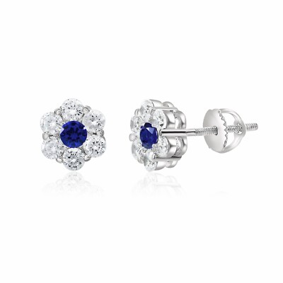 Flower Shaped Women Jewelry 925 Silver Stud Earrings Blue Cubic Zircon Jewelry-image