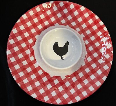 Chip & Dip  Tray Platter Haynes Besco  Chicken Red & White Melamine NEW-image
