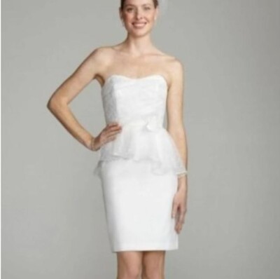 David's Bridal DB Studio Short Organza Dot Peplum Wedding Dress Size 8 NWT-image