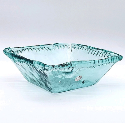 Recycled Glass Square Bowl Heavy 8 inch x 3.5 Aqua/Ice Blue Vitrocolor Egypt-image