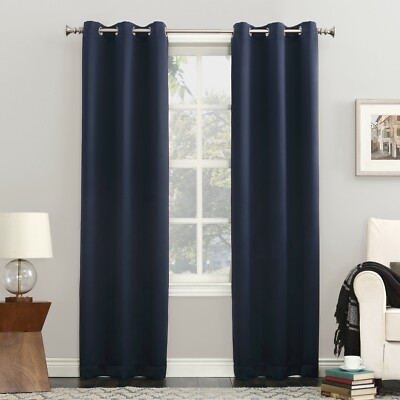 Sun Zero Curtain Panel Blackout Grommet, Navy Blue 40 x 84 in - SET OF 2-image