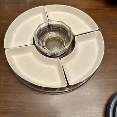 Glass Platter Chip & Dip Vegetable Server Bowl Dish Set Individual Section *READ-image