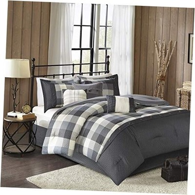  Ridge Comforter Set - Cabin Lodge Plaid Herringbone King (104 in x 92 in) Grey-image