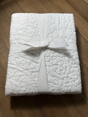 Pottery Barn Belgian Flax Linen Floral Stitch King Sham White-image