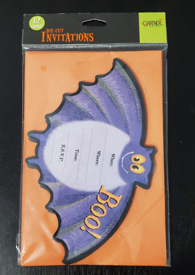 Gartner HALLOWEEN Party Invitation Cards Purple Glitter Bat Shaped NEW & Sealed-image