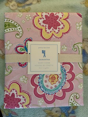 Pottery Barn Kids Pink Butterfly Floral Samantha NEW Twin Size Duvet Cover -image