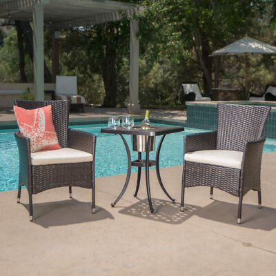 Ariel Outdoor 3Pc Wicker Bistro Set w/ Water Resistant Cushions-image