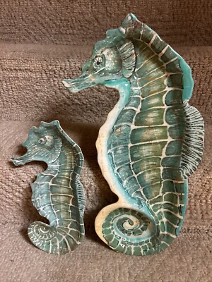 Pier 1 SEAHORSE Cracker/Chip Dip Platter 19” With Smaller Tray 12 “ Set Of 2 New-image