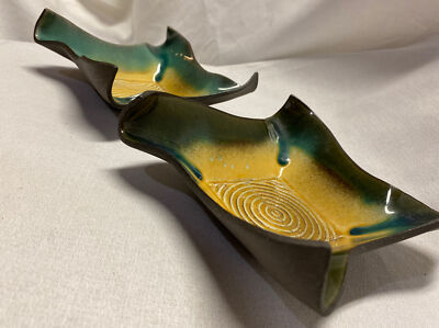Mid Century Ashtrays Studio Art Sculpture Bowl Dish Pulled Corner Wall Lot of 2-image