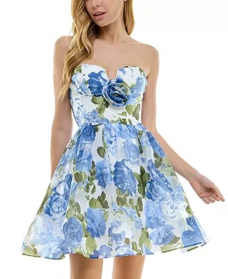 NWT City Studio Junior Short Blue Rosette Party Dress Size 7/8. Retail $99-image