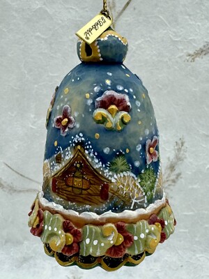 G.DeBrekht Hand Crafted Bell Shaped Ornament Winter Scene W/Metal Charm NICE-image