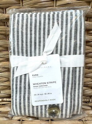 Pottery Barn Wheaton Striped EURO Sham Gray 26” X 26” Linen Cotton Blend NEW-image
