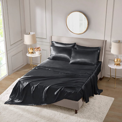 Madison Park Essentials Satin Sheet Set Wrinle-Free Luxurious and Silky with Na-image