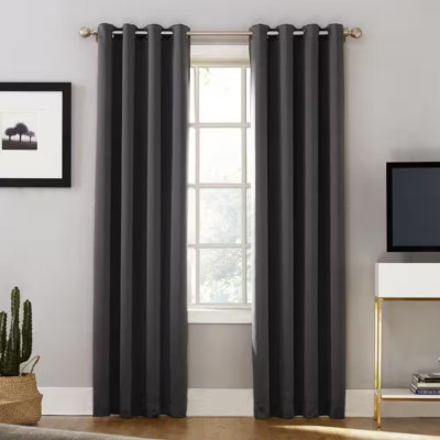 SUN ZERO Coal Woven Solid 52 W x 95 L Thermal Grommet Blackout Curtain Panel-image