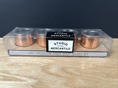 Gift Set of 4 Mini Copper Moscow Mule Mug Shaped Shot Glasses NIB-image