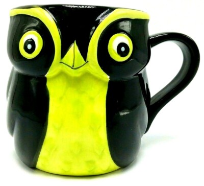 Mesa Studios Owl Shaped Coffee Mug Hand Painted Black Green Tea Cup 24 oz-image