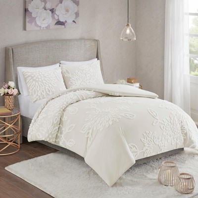 King Duvet Cover Set Floral Chenille Tufted Cotton Duvet Cover for King Size ...-image