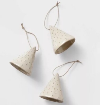 Studio McGee Threshold Christmas Tree Bell Ornaments Set 3 NEW Ceramic Beige-image