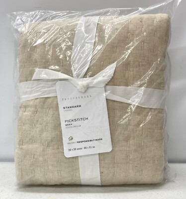 NEW Pottery Barn PickStitch Handcrafted Cotton Linen STANDARD Sham~Flax-image