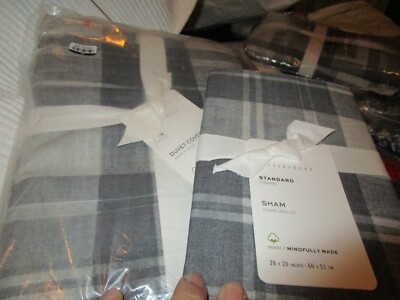 Pottery Barn Turner Plaid Print Duvet Cover Gray Multi Twin 1 standard sham New-image