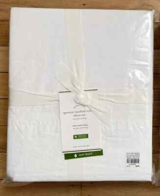 Pottery Barn Twin XL Bed Sheet Set White Organic Cotton NWT Spencer Washed-image