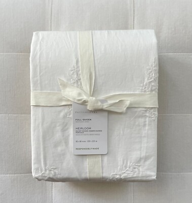 Pottery Barn HEIRLOOM EMBROIDERED Full Queen Duvet ~White~ NWT-image