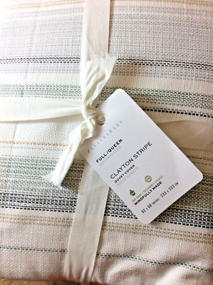 Pottery Barn Clayton Stripe Full/Queen Duvet Cover Ivory & Beige NEW! F/Q-image