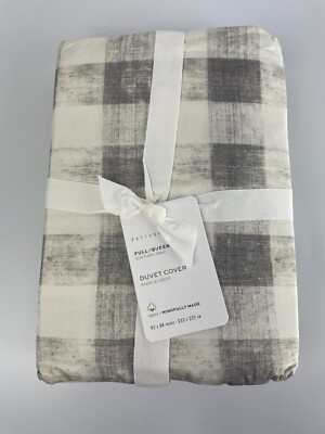 Pottery Barn Rhett Check Organic Percale Duvet Cover Full/Queen Gray NWT $149-image