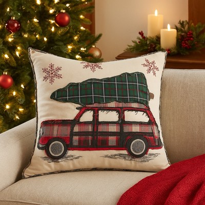 Pottery Barn Christmas Car Decorative Throw Pillow – 20”x20” – Cotton & Feather-image
