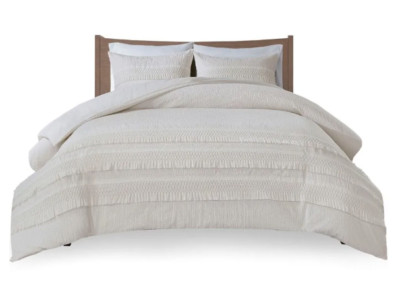 Ollix Madison Park Duvet Cover 3 Piece Ivory Full/Queen Amaya Cotton Seersucker-image
