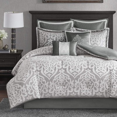 Odette Cozy Comforter Set Jacquard Damask Medallion Design - Modern All Seaso...-image
