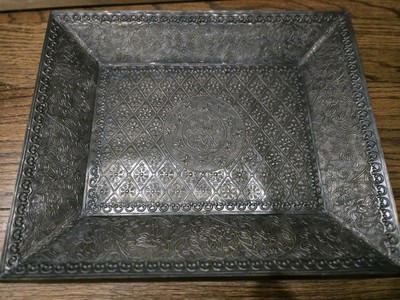 Pre-owned Pottery Barn Persian Repro Brass And Wood tray -image
