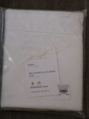 POTTERY BARN BELGIAN FLAX LINEN EURO SHAM IN WHITE    NEW-image