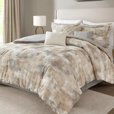 King Comforter Set, Abstract Print with Luxurious Texture, Fluffy King Bedding S-image