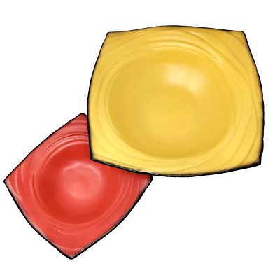 2 Signed Studio Pottery Bowls Dish Tray Square Modern Contemporary Tuscan Rustic-image