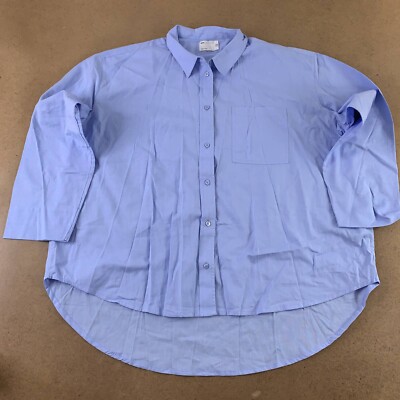 Asos Womens Button Up Linen Shirt With Dip Hem Blue Oversized High Low 10 New-image
