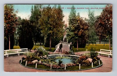 Seattle WA-Washington, Fountain, Madison Park, Antique, Vintage Postcard-image