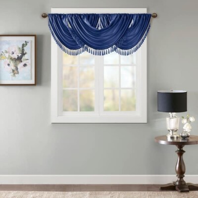 Madison Park Juline Faux Silk Waterfall Embellished Valance - 38 x 46