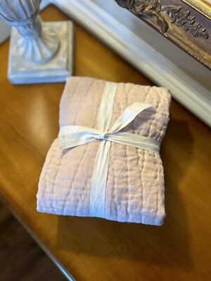 Pottery Barn Belgian Flax Linen Handcrafted KING Shams (2) Soft Rose OB READ!-image