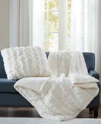 Madison Park Ruched Reversible Faux-Fur Throw, Ivory 50