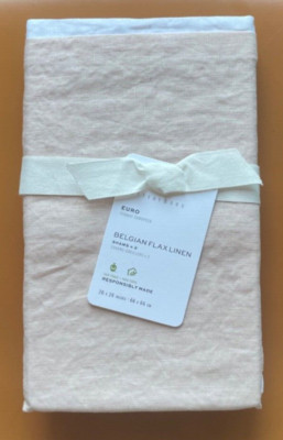 NEW $150 POTTERY BARN Belgian Flax Linen 2pc Set EURO Pillow Shams Soft Rose/Wht-image
