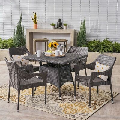 Anne Outdoor 5 Piece Wicker Dining Set, Grey-image
