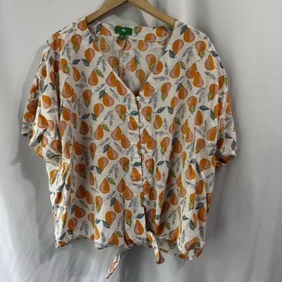 Dip Linen Blend Pear Top XL Womens Shirt Camp Boho Beach Farmer Preppy Hippie-image