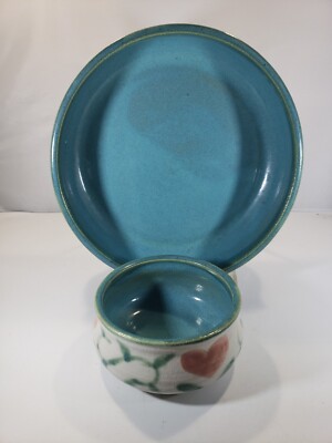Studio Art Glazed Hearts Pottery Chip And Dip  Bowls Valentines -image