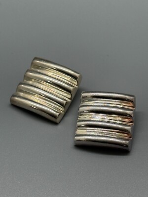 Vintage RLM Studio 925 Clip Earrings Sterling Silver Square Design-image