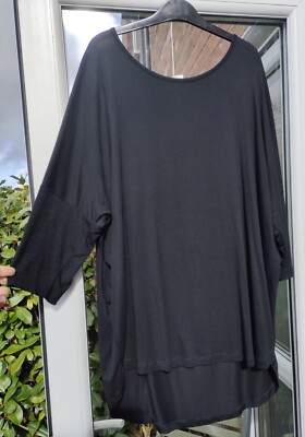 Ladies Peacocks Black Scoop Neck Long Top with Back Zip detail & Dip back Hem- L-image