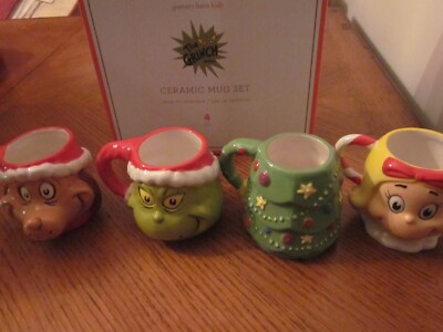 S/4 Pottery Barn Kids Dr. Seuss The Grinch Christmas Mugs New in Box /wTag RARE-image
