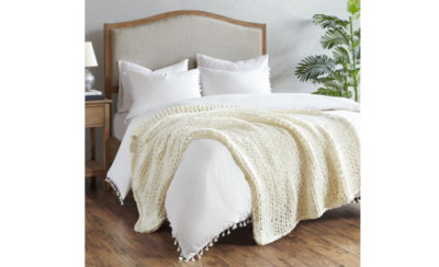 NWT Madison Park Chunky Double Knit Ivory 50 in. X 60 in. Handmade Throw Blanket-image