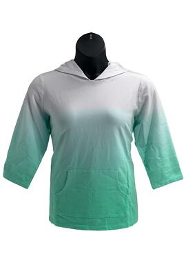 Denim & Co. Active Dip Dye French Terry 3/4 Hooded Pullover Soft Jade-image